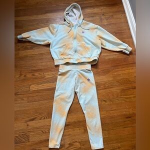 Adidas Pastel Blue and Orange Zip Up Hoodie & Pants Outfit